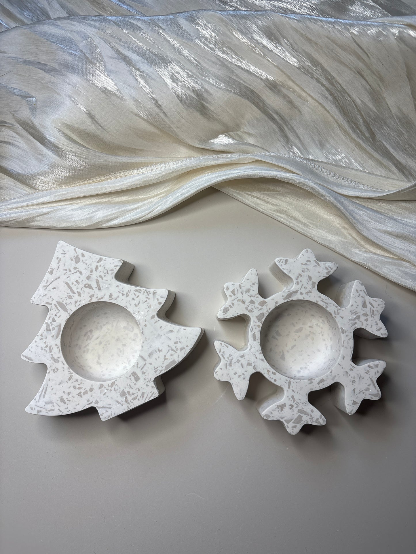 Neutral Terrazzo Tree and Snowflake Tealight Holders