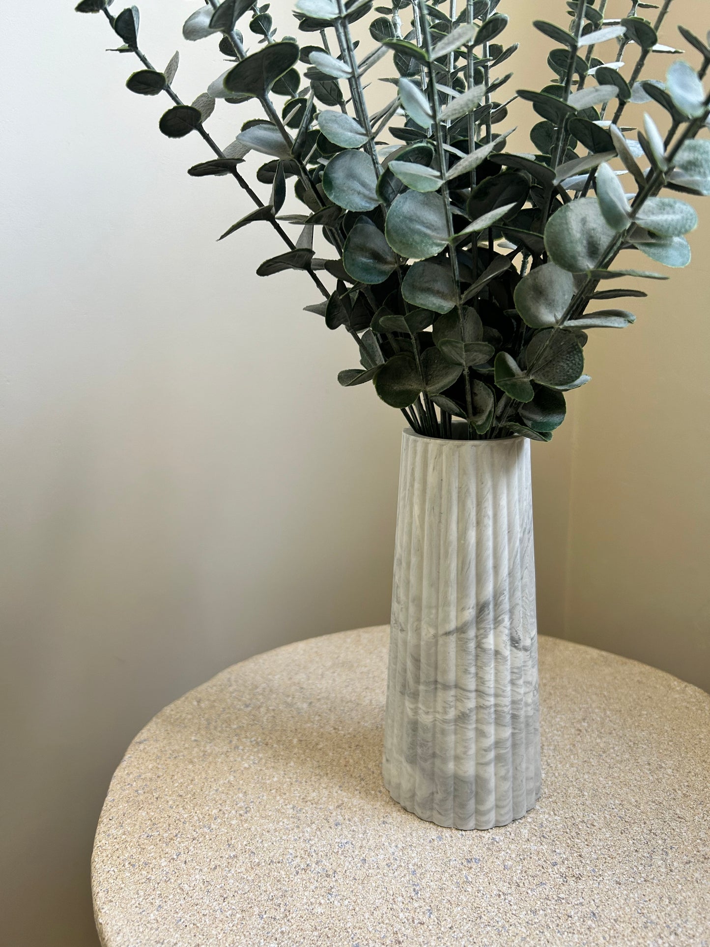 Handmade Home Accessories - a grey marble tall vase with leaves in