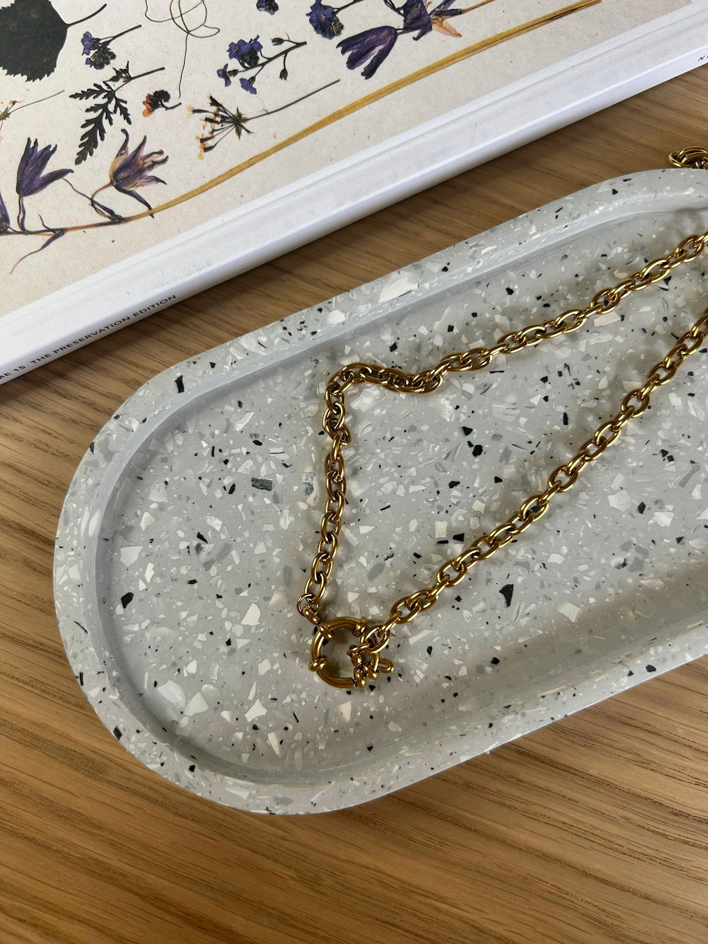 Grey Oval Terrazzo Tray – Handmade Jewellery & Key Dish
