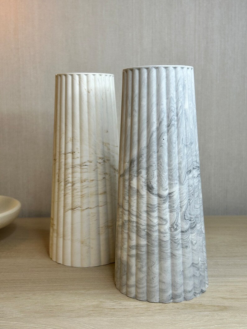 Handmade Home Accessories - a grey marble and a beige marble vase