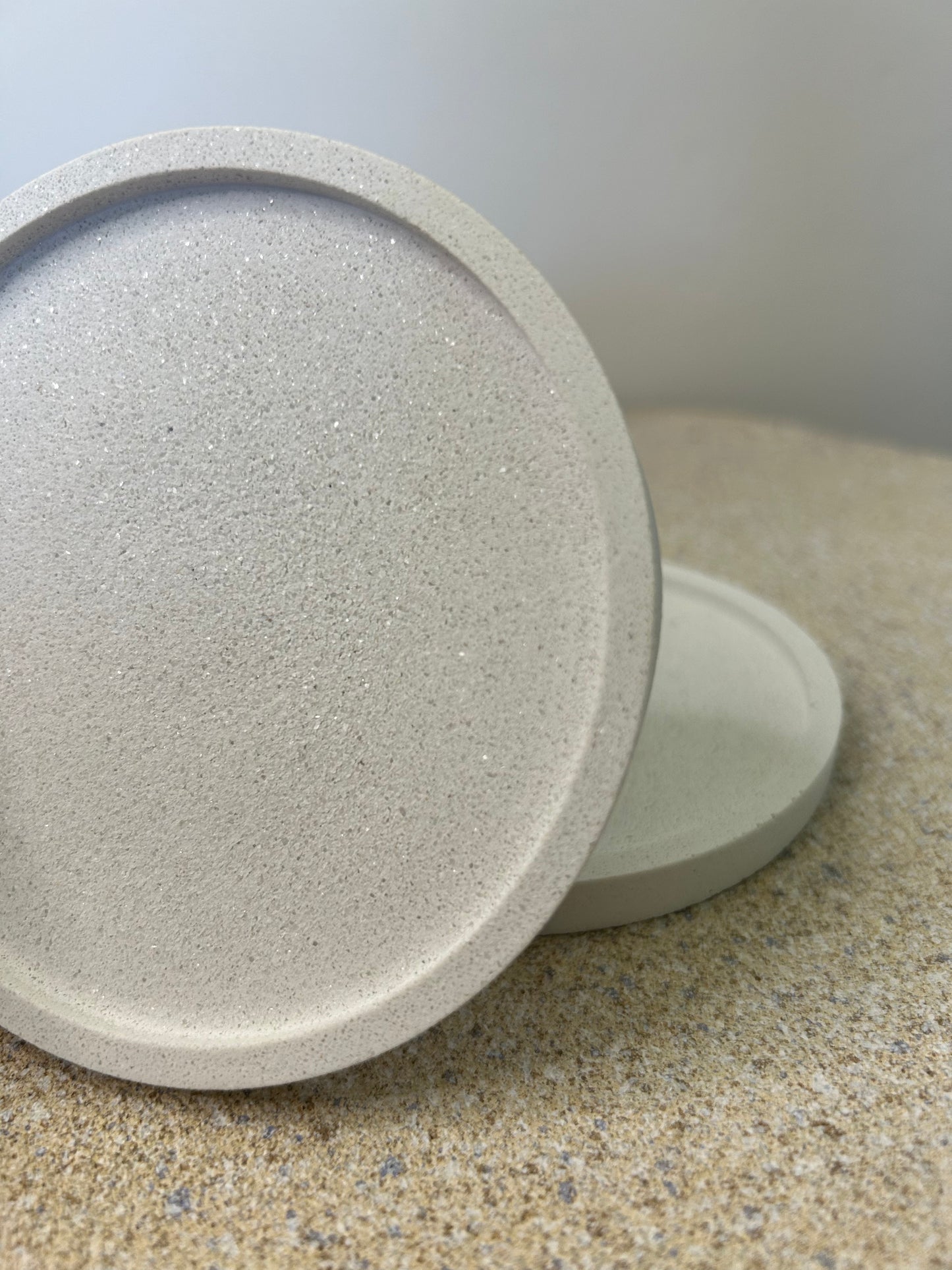 Handmade Home Accessories - close up shot so you can see the sparkle on a white marble coaster
