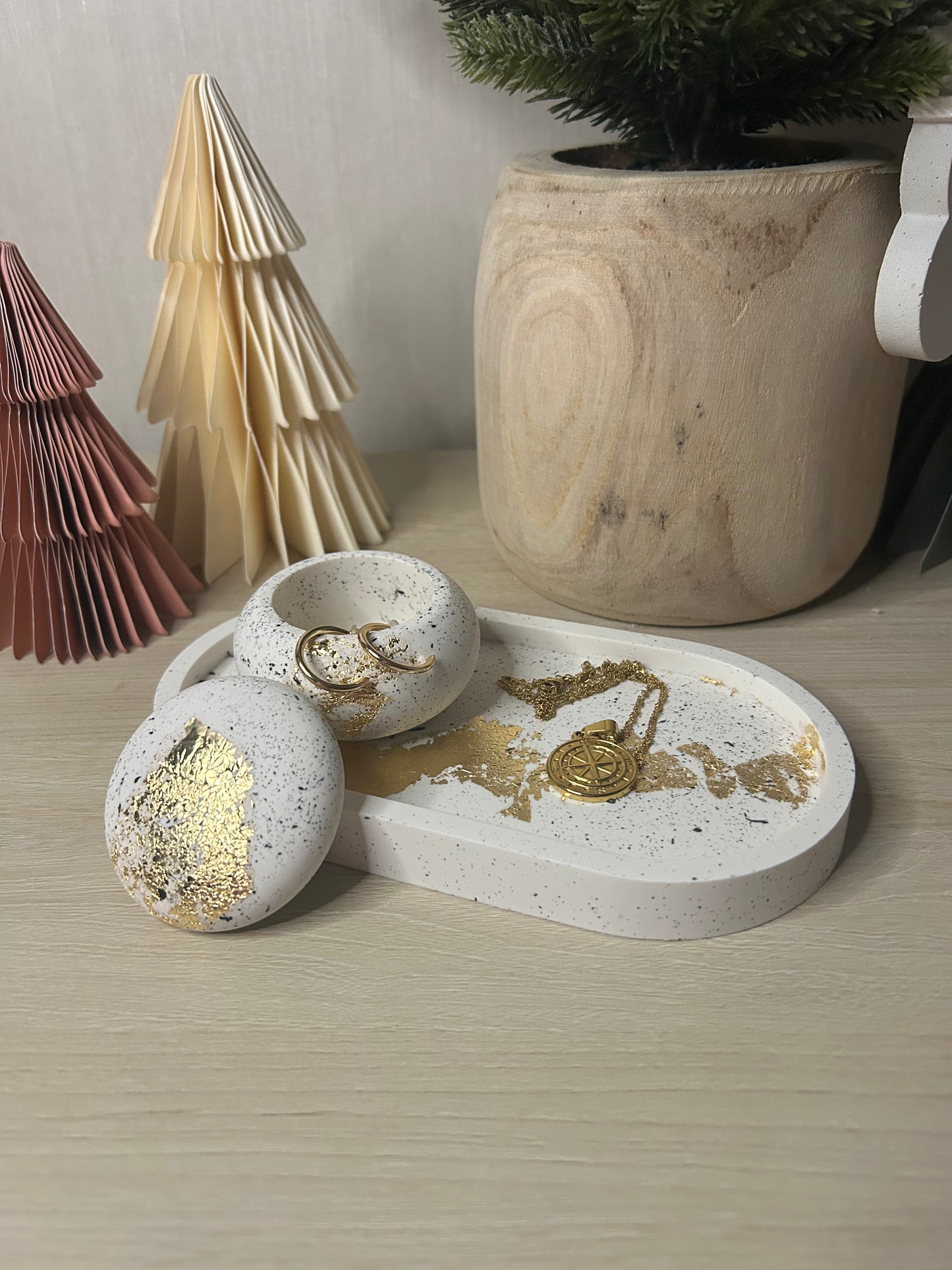 Gold Splatter Mushroom Trinket Pot & Tray Set