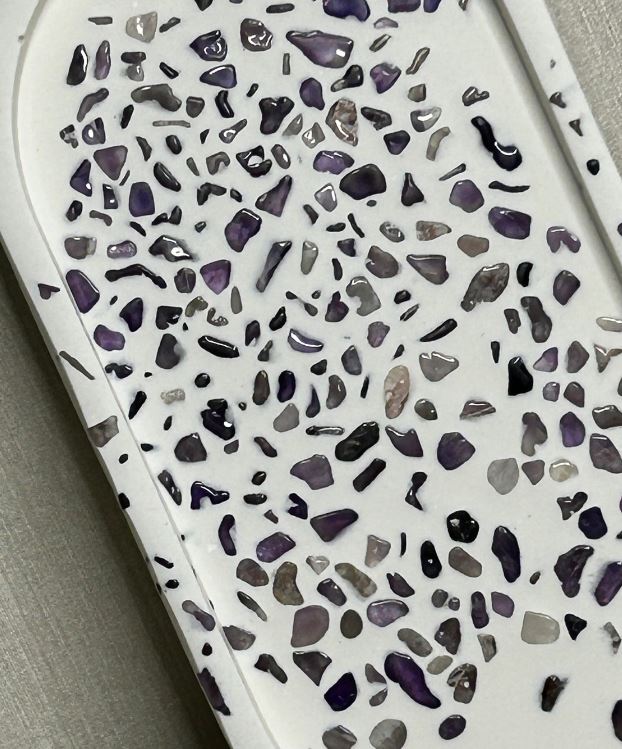 Handmade Home Accessories - a close up shit of the amethyst shining on the tray