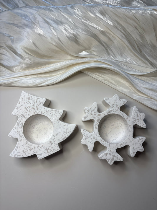 Neutral Terrazzo Tree and Snowflake Tealight Holders