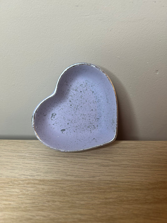 Purple & Grey Splatter Heart Dish with Silver Foil Rim