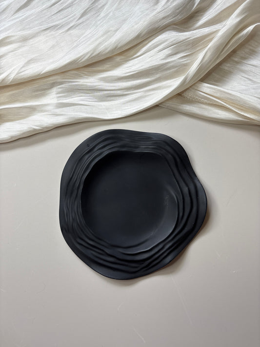 Black Ripple Candle Dish