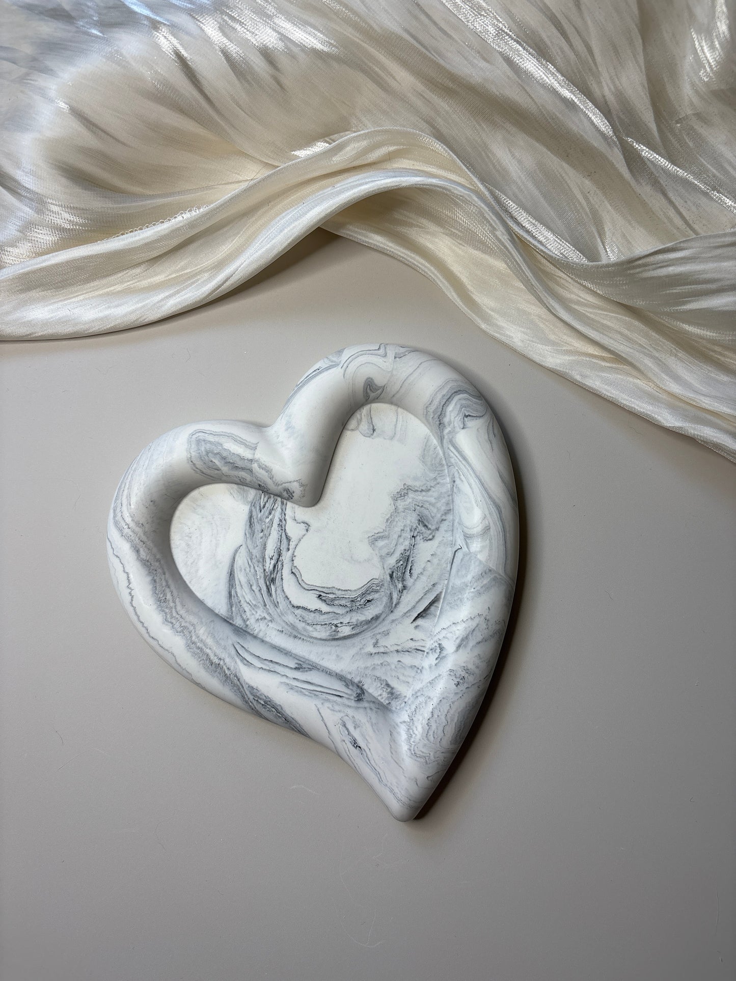 Black/Grey Marble Heart Trinket Tray