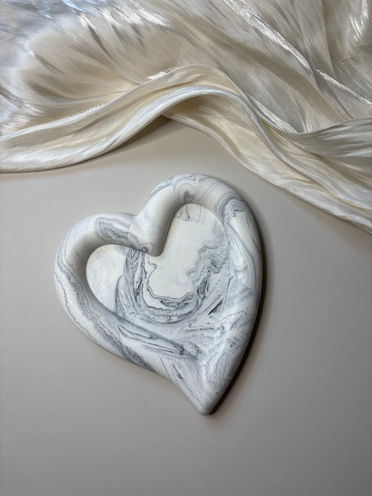 Black/Grey Marble Heart Trinket Tray