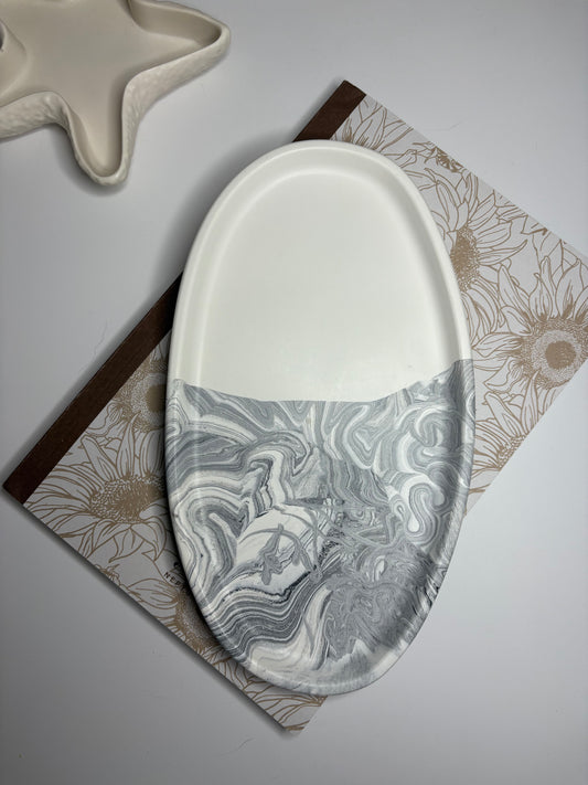 Black Marble Curve Split Trinket Tray