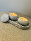 Handmade Home Accessories - a black marble trinket tray with a grey marble and a white mushroom pot on with tealights in