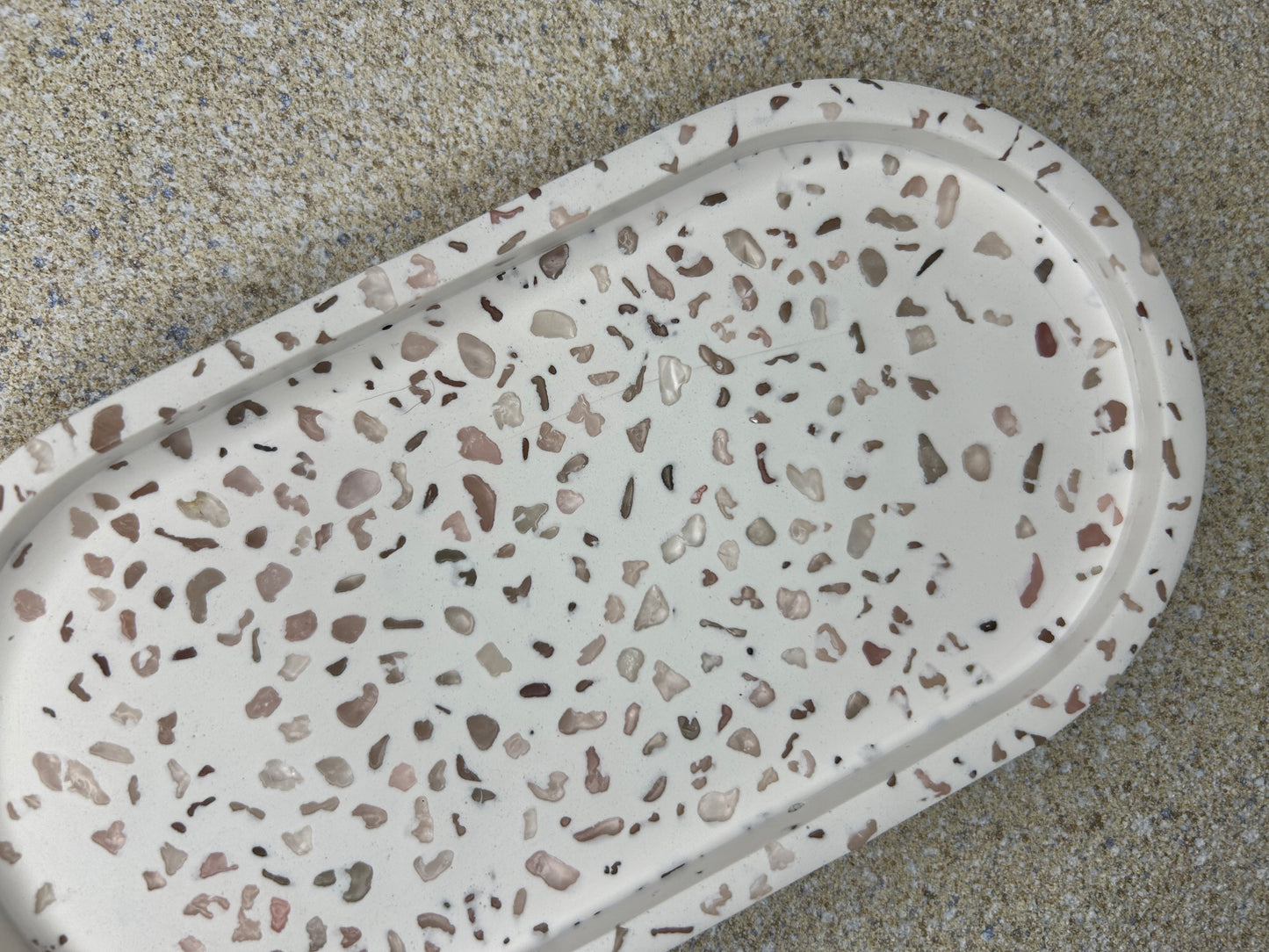 Handmade Home Accessories - a close up shot of a trinket tray with rose quartz in