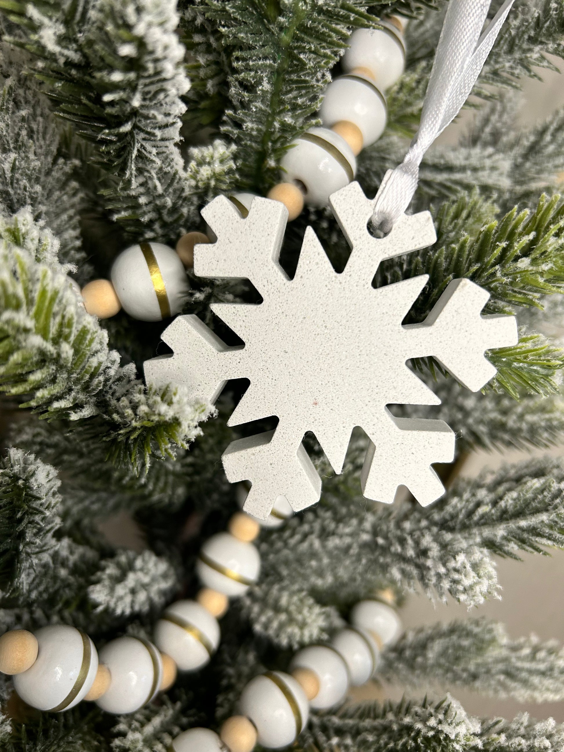 Handmade Home Accessories - White marble sparkling snowflake Christmas tree ornament.