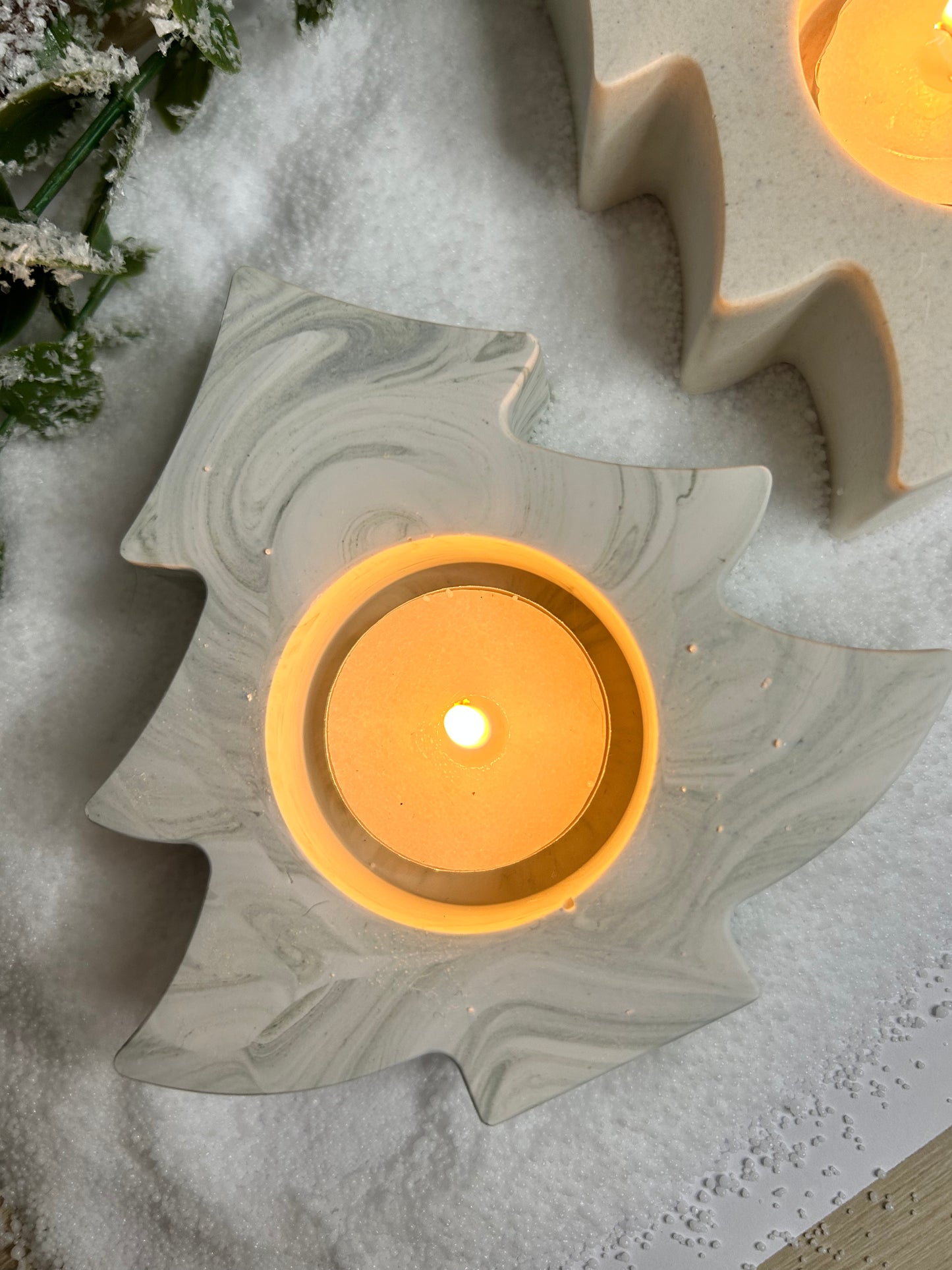 Handmade Christmas Gift - Christmas Tree tealight holders with tealights in.