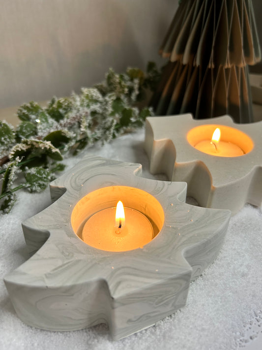 Handmade Christmas Gift - Christmas Tree tealight holders with tealights in.