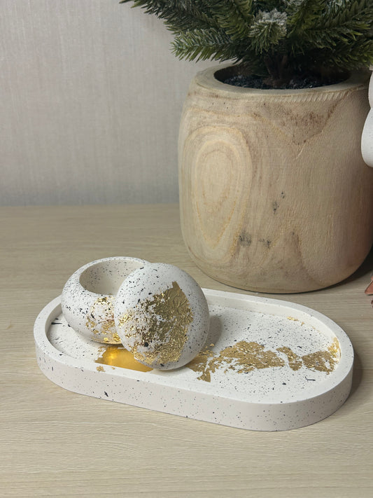 Gold Splatter Mushroom Trinket Pot & Tray Set