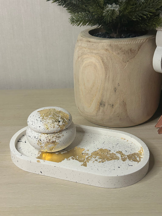 Gold Splatter Mushroom Trinket Pot & Tray Set