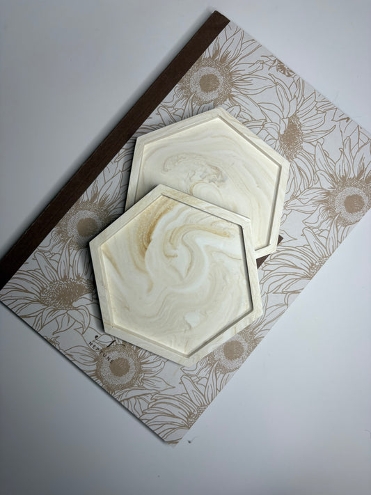 Brown Marble Hexagon coasters - Pair of 2