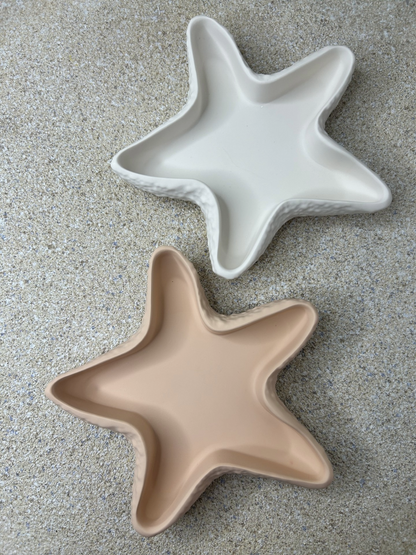 Handmade Home Accessories - an image of two starfish trinket dishes, one in peach and one in an off white colour