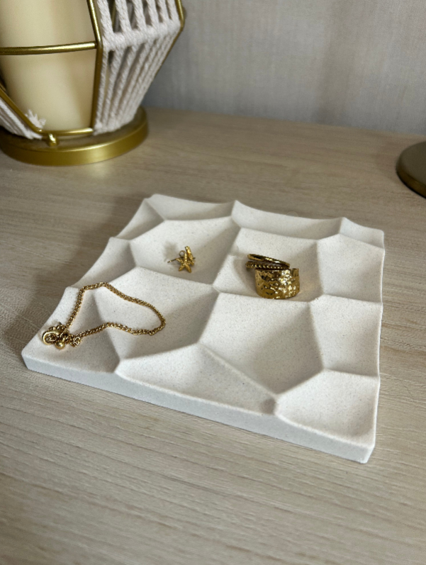 Handmade Home Accessories - A front angled shot of the geometric trinket tray showing its depth