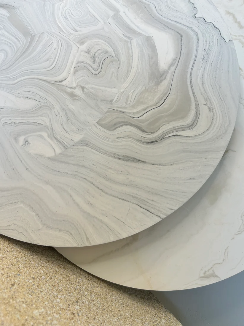 Handmade Home Accessories - a close up shot of the grey marbling and the griege marbling.