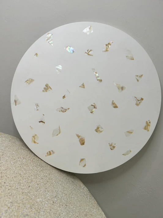 Handmade Home Accessories - a large circular decorative tray with real abalone shell pieces.