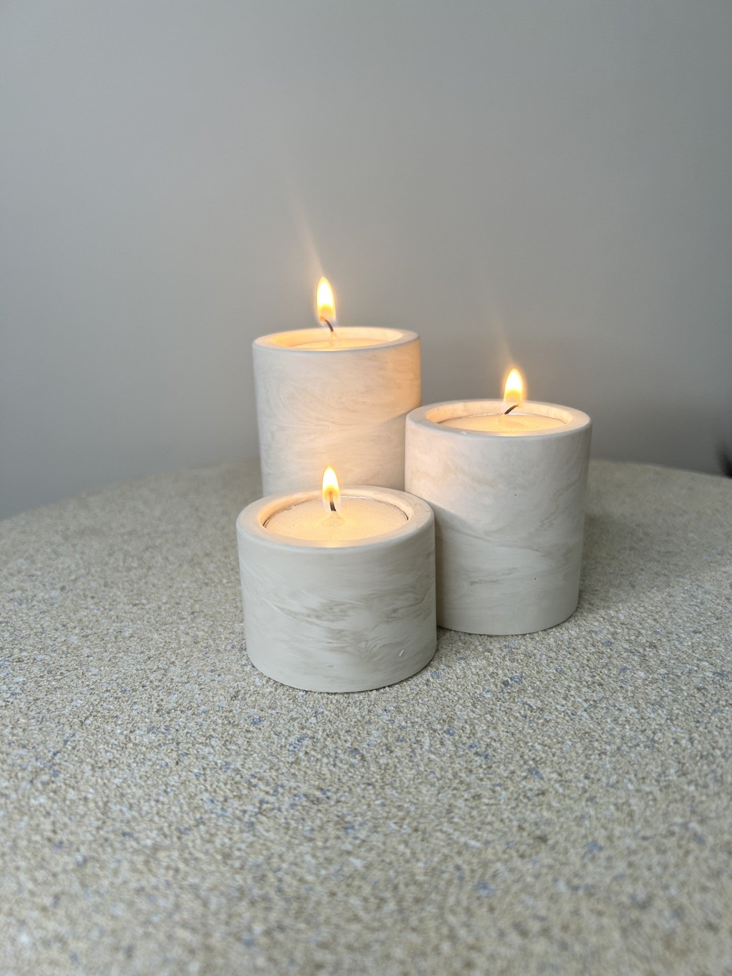 Handmade Home Accessories - a trio of candle holders in griege marble