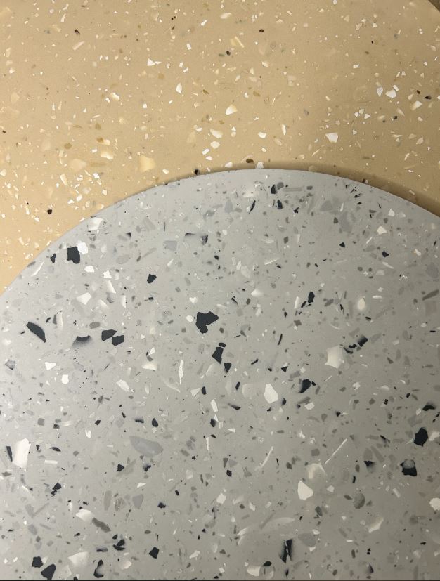 Handmade Home Accessories - close up shot of a grey and beige terrazzo design.